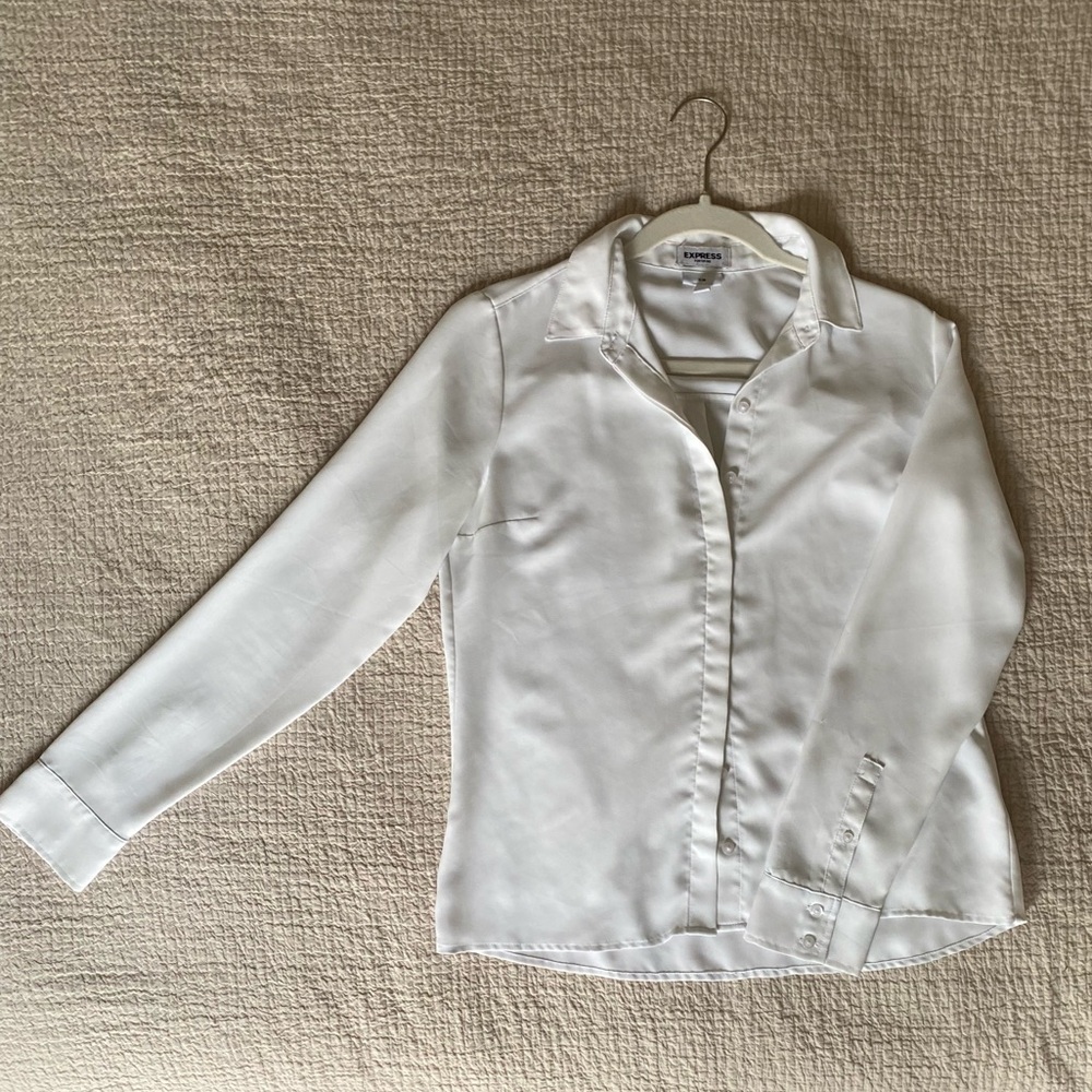 Express White Relaxed Button Down Collar Long Sle… - image 1
